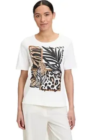 Betty Barclay Kurzarmshirt Basic Shirt mit Placement (1-tlg) Druck beige|weiß 48