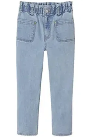 Vertbaudet 7/8-Caprijeans Die UNVERWÜSTLICHE, robuste Mädchen Paperbag-Jeans blau 122
