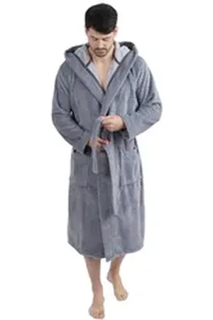WeWo fashion Bademantel Wewofashion Herren Bademantel Kapuze 1101-2431 Grau Waffeloptik, Baumwolle-Mischgewebe grau XL