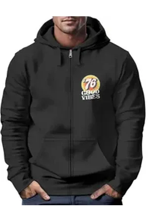 Neverless Sweatjacke Zip-Hoodie Herren Retro Sweatjacke mit Kapuze Good Vibes Logo Motiv schwarz XS