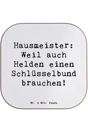 Mr. & Mrs. Panda Getränkeuntersetzer Hausmeister: Weil auch Helden einen Schlüsselbund brauchen! - Weiß -, 1-tlg., Robustes Material weiß