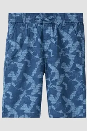 QS by s.Oliver Cargoshorts Pete: Gemusterte Bermuda in Leinen-Optik blau 146/SLIM