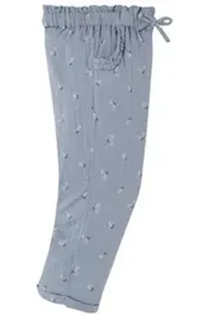 Vertbaudet 3/4-Hose Mädchen 3/4-Hose mit Blumenprint, Musselin 4er-Pack blau 134