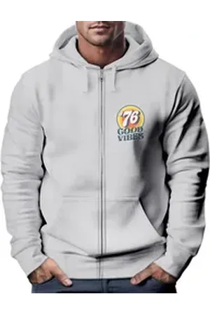 Neverless Sweatjacke Zip-Hoodie Herren Retro Sweatjacke mit Kapuze Good Vibes Logo Motiv grau 3XL