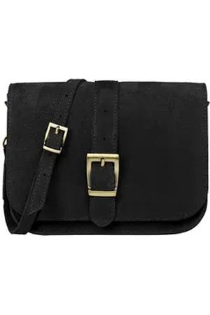 CASPAR Umhängetasche Mittelgroße Veloursleder Damen Tasche - PREMIUM LINE - Modell No.824, Vintage Stil, 100% Echtleder, angenehmer Tragekomfort - Made in Italy schwarz