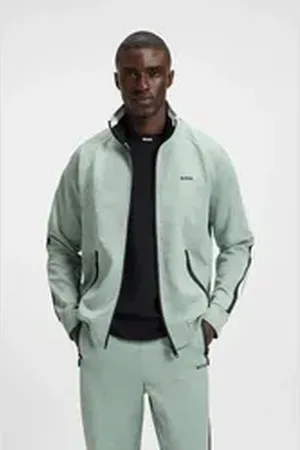 HUGO BOSS Sweatjacke Skarley Strip mit dezentem Muster grün XL