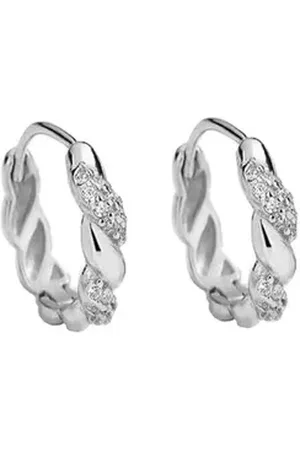 Karma Paar Creolen Damenohrringe Silber 925 Damen Ohrringe Silber oder Gold Creolenpaar (vergoldete Silbercreolen Ohrschmuck, Geschenk für Sie), gedreht mit Steinen Damenohringe Damencreolen Silberohrringe silberfarben
