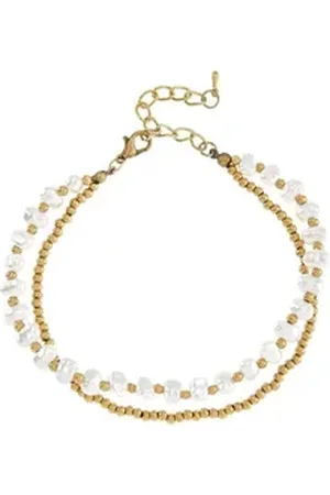 Lascana Fußkette, mit Süßwasserperlen-Imitaten, Fußkettchen-Armband, Fußketten Set goldfarben