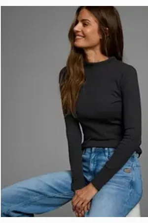 AJC Langarmshirt langärmelig, Basic-Stil, Stehkragen, ideal für Büro und Freizeit schwarz 40