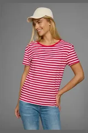 AJC T-Shirt Kurzarm, taillierter Schnitt, gestreift, Rundhalsausschnitt rot 44/46 (L)