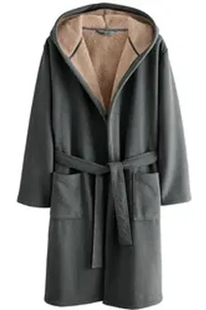 Next Herrenbademantel Morgenmantel mit Textur und Teddyfellfutter, Polyester (recycelt) grau XL