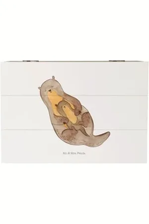 Mr. & Mrs. Panda Dekokiste Otter mit Kind - Weiß - Geschenk, Dekokiste, Otter Seeotter See Otter (1 St) weiß Ø 0 cm x 22 cm x 12 cm