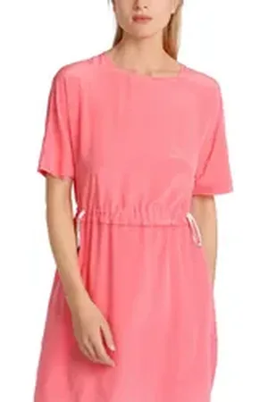 Marc Cain Midikleid "Sports Summer Pics" Premium Damenmode weich fließenden Material, Zugstoppbänder an der Taille rot 5 (42)