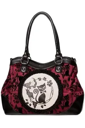 Banned Retro Schultertasche Call Of The Phoenix Rot, Katze Gemme Samt Gothic rot