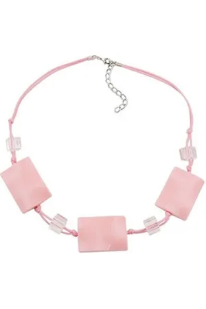 GALLAY Perlenkette 3x 35x25mm-Viereck gewellt rosa-glänzend 45cm (1-tlg)