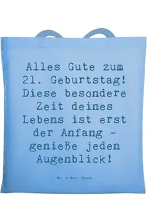 Mr. & Mrs. Panda Tragetasche Spruch 21. Geburtstag Freude - Sky Blue - Geschenk, jungen Erwachsene (1-tlg) blau