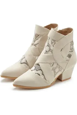 Lascana Stiefelette mit Spitze & bequemen Blockabsatz, Cowboy Boots, Westernstiefel beige 41 EU