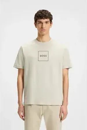 HUGO BOSS ORANGE T-Shirt Te_linenlogo mit Schriftzug beige|braun XXL
