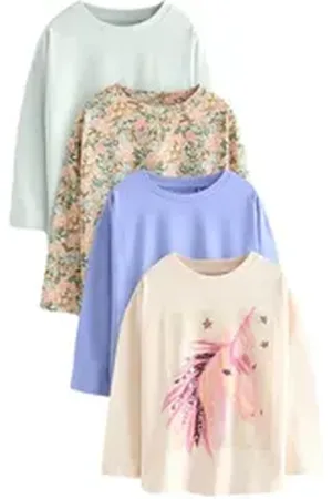 Next Langarmshirt Langarm-Shirts mit Stern und Pailetten, 4er-Pack (4-tlg) beige 146 (11 J.)