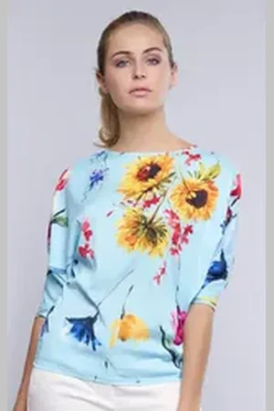 Passioni T-Shirt mit abstraktem Blumenmuster blau M
