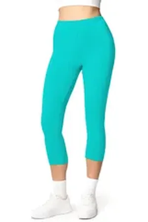 Ladeheid Leggings Damen 3/4 Capri Hose aus Baumwolle LA40-132 (1-tlg) elastischer Bund blau L