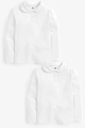 Next Langarm-Poloshirt Langärmelige Jersey-Oberteile, 2er-Pack (2-tlg) weiß 98 (3 J.)