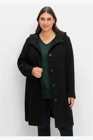 Sheego Kurzmantel Große Größen in kuscheliger Bouclé-Qualität schwarz 56