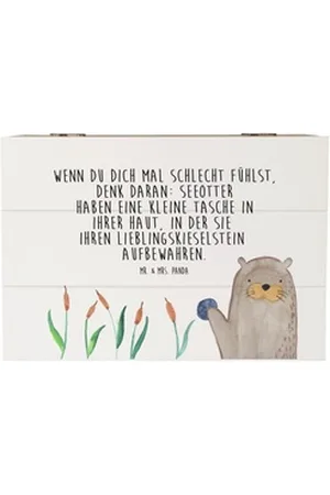 Mr. & Mrs. Panda Dekokiste Otter mit Stein - Weiß - Geschenk, Erinnerungsbox, Kiste, Erinnerungs (1 St) weiß Ø 0 cm x 22 cm x 12 cm
