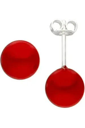Jobo Perlenohrringe, 925 Silber mit Muschelkern-Perlen rot|silberfarben