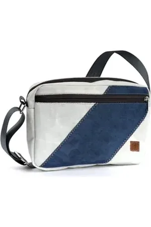 360 Grad 360Grad Schultertasche kleine Umhängetasche Fender, recyceltes Segeltuch, Weiß/Blau weiß