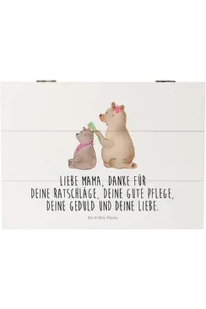 Mr. & Mrs. Panda Dekokiste Bär mit Kind - Weiß - Geschenk, XXL, Bruder, Truhe, Holzkiste, Schwes (1 St) weiß Ø 0 cm x 18 cm x 15 cm