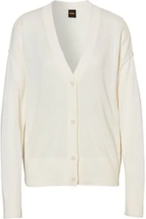 HUGO BOSS ORANGE Strickjacke C_Feda Premium Damenmode mit tiefem V-Ausschnitt beige M (38)