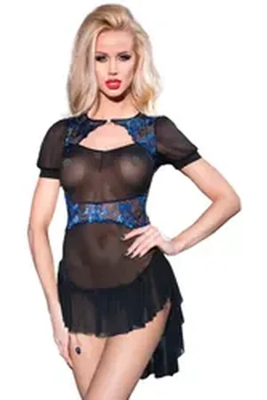 Chilirose Negligé - Babydoll CR4195 blau/schwarz - (L,M,S,XL) blau|schwarz XL