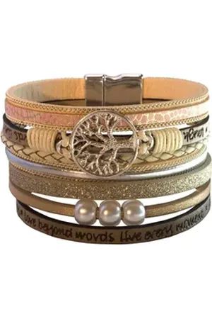 Saraswati Armband Armband "Baum des Lebens" Kunstleder beige, Metall silberfarben mit Ma