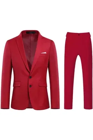 Allthemen Anzug (2 tlg, Sakko & Hose) Herren Anzug mit 2 Knöpfe Herrenanzug für Business rot 48