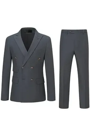 Allthemen Anzug (Set, Sakko & Hose) zweireihiger Herrenanzug mit spitzem Revers grau 46