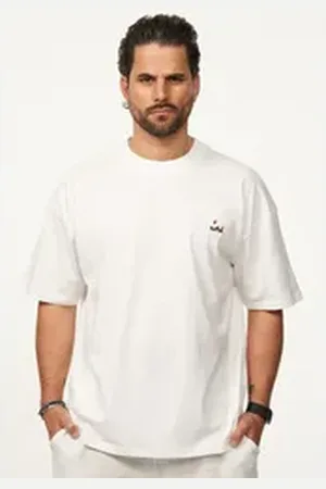 Soul Star T-Shirt mit Stickerei Herren Oversize-Fit Kurzarm Shirt mit Rundhals-Ausschnitt weiß XXL