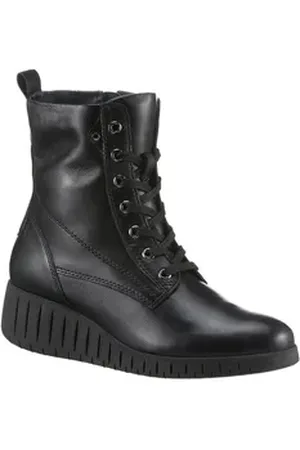 Marco Tozzi CERASO Schnürboots, Keilabsatz, Schnürstiefelette in bequemer Schuhweite schwarz 40 EU