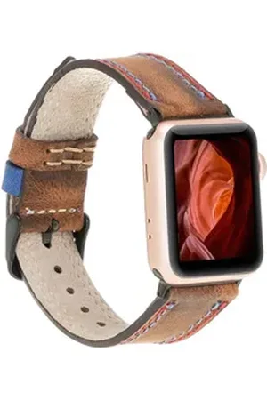 Burkley Smartwatch-Armband Exklusives Vintage Lederarmband, Handmade Stil 22 blau|braun|rot