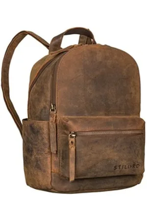 STILORD Cityrucksack "Karolina" Lederrucksack Damen Sportlich braun