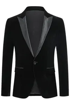 Allthemen Smokingsakko Herren Sakko in Samt Optik Smokingjacke Regular Fit schwarz 48