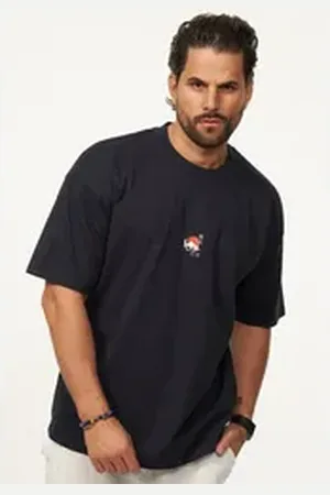 Soul Star T-Shirt mit Stickerei Herren Oversize-Fit Kurzarm Shirt mit Rundhals-Ausschnitt blau XL