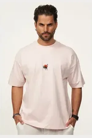 Soul Star T-Shirt mit Stickerei Herren Oversize-Fit Kurzarm Shirt mit Rundhals-Ausschnitt rosa XL