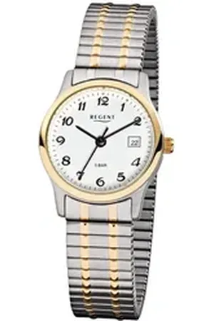 Regent Quarzuhr F-887 Damen-Uhr Analog Quarz mit Zug-Armband Silber IP Gold Ø 27 mm