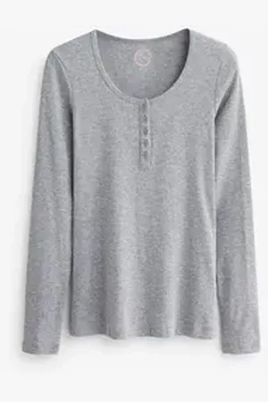 Next Langarmshirt Geripptes Henley-Shirt (1-tlg) grau S