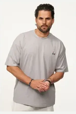 Soul Star T-Shirt mit Stickerei Herren Oversize-Fit Kurzarm Shirt mit Rundhals-Ausschnitt grau L