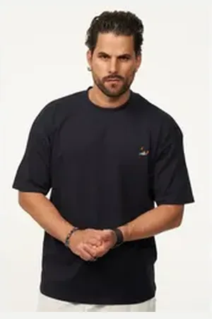 Soul Star T-Shirt mit Stickerei Herren Oversize-Fit Kurzarm Shirt mit Rundhals-Ausschnitt blau L