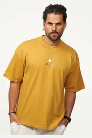 Soul Star T-Shirt mit Stickerei Herren Oversize-Fit Kurzarm Shirt mit Rundhals-Ausschnitt braun XL