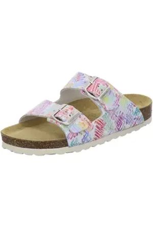 Afs 210090 Zweischnaller Pantolette für Damen mit Fußbett, bequeme Sandalen aus Leder goldfarben 40 EU