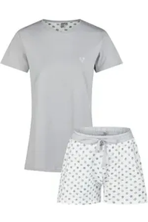 by Louise Shorty Moon Kiss (Set, 2 tlg., 2-teilig) Damen Pyjama kurz Shorty Baumwolle Kurzarm blau|grau|lila XL